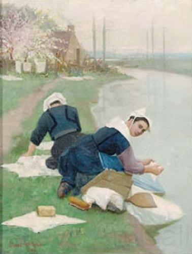 Lionel Walden Women Washing Laundry on a River Bank, oil painting by Lionel Walden Norge oil painting art